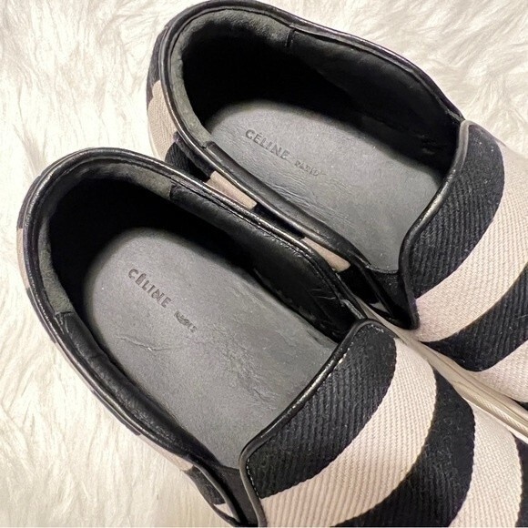 Celine Black/White Striped Canvas Slip On Sneakers - Picture 9 of 16